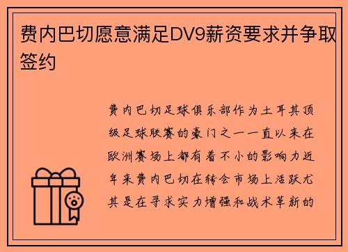 费内巴切愿意满足DV9薪资要求并争取签约