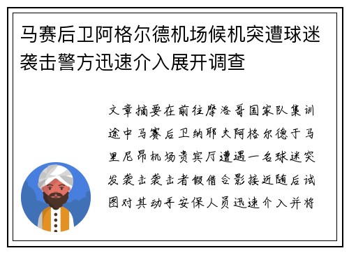 马赛后卫阿格尔德机场候机突遭球迷袭击警方迅速介入展开调查